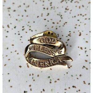 God Bless America Tie Tack Jewelry Pin Brooch Marked Camco Gold Color Metal